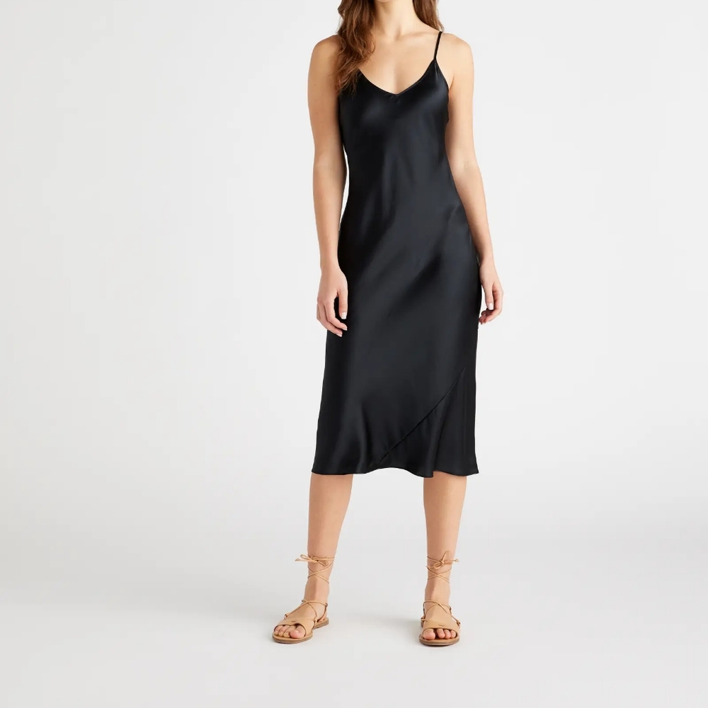 NEW Quince 100% Washable Silk Slip Dress Black Sz S